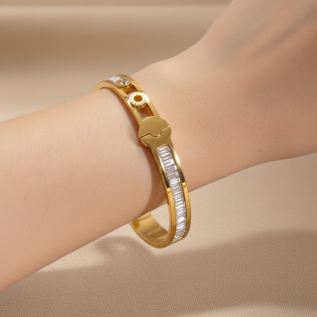 Premium Gold Stainless Steel Crystal Baguette Bracelet