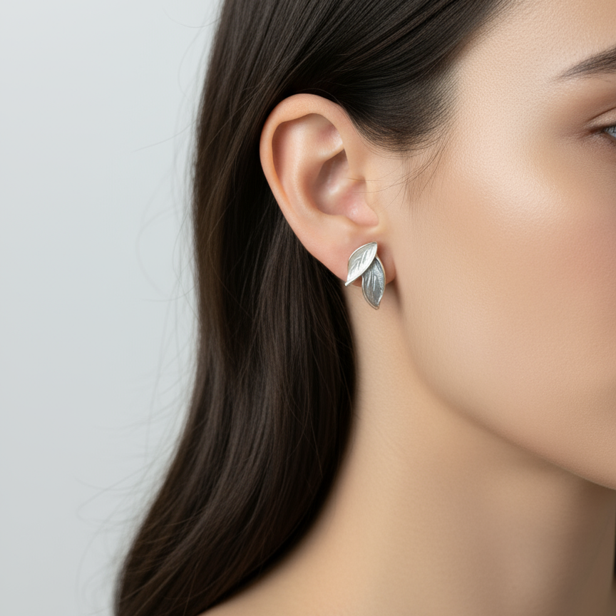 Grey and cream Leaf earring