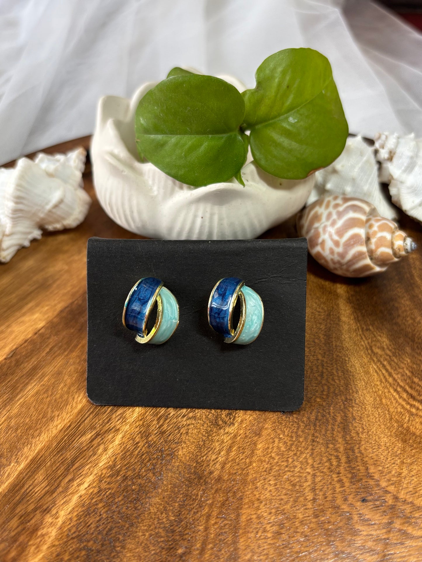 Blue enamel earring