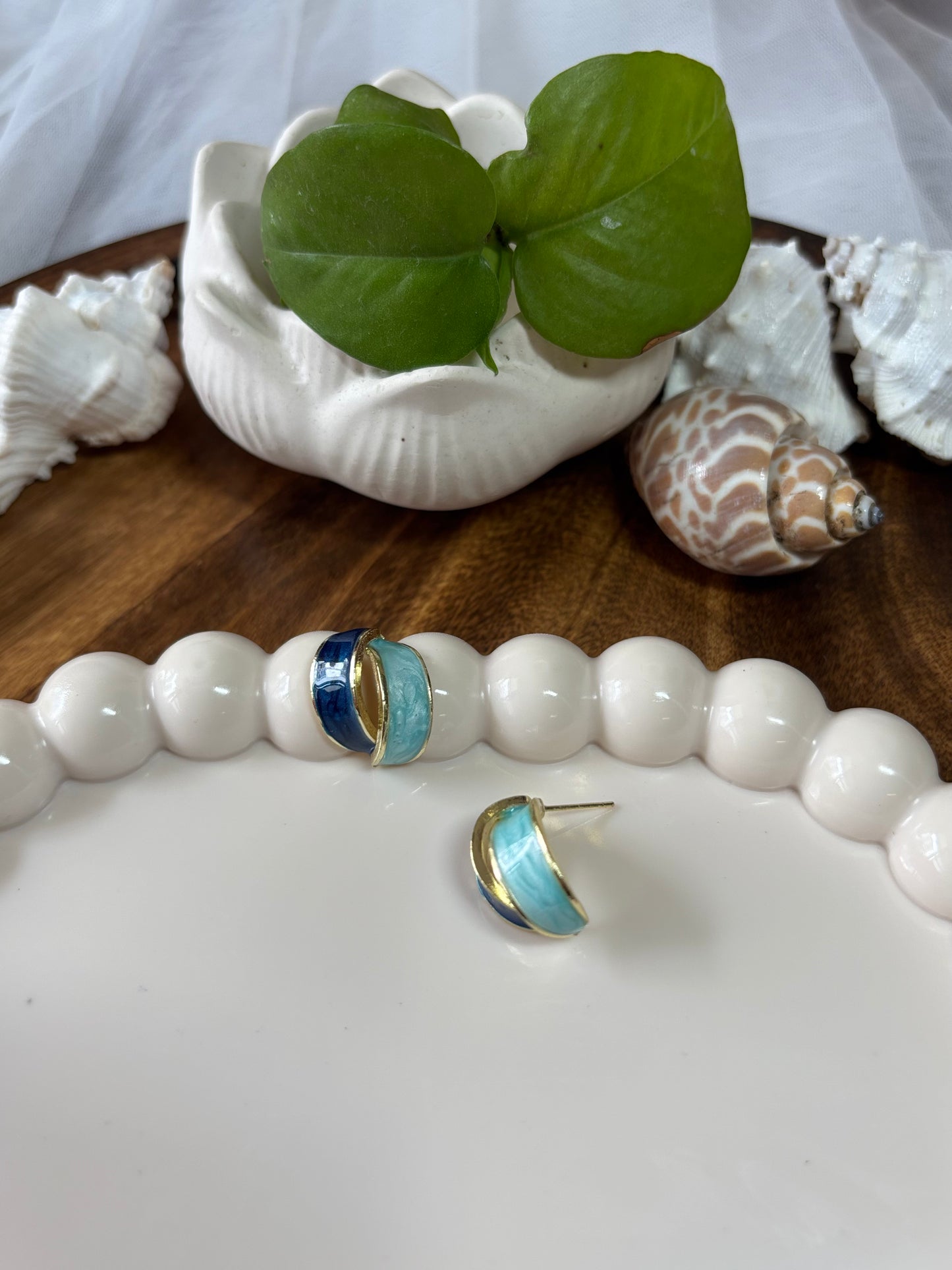 Blue enamel earring