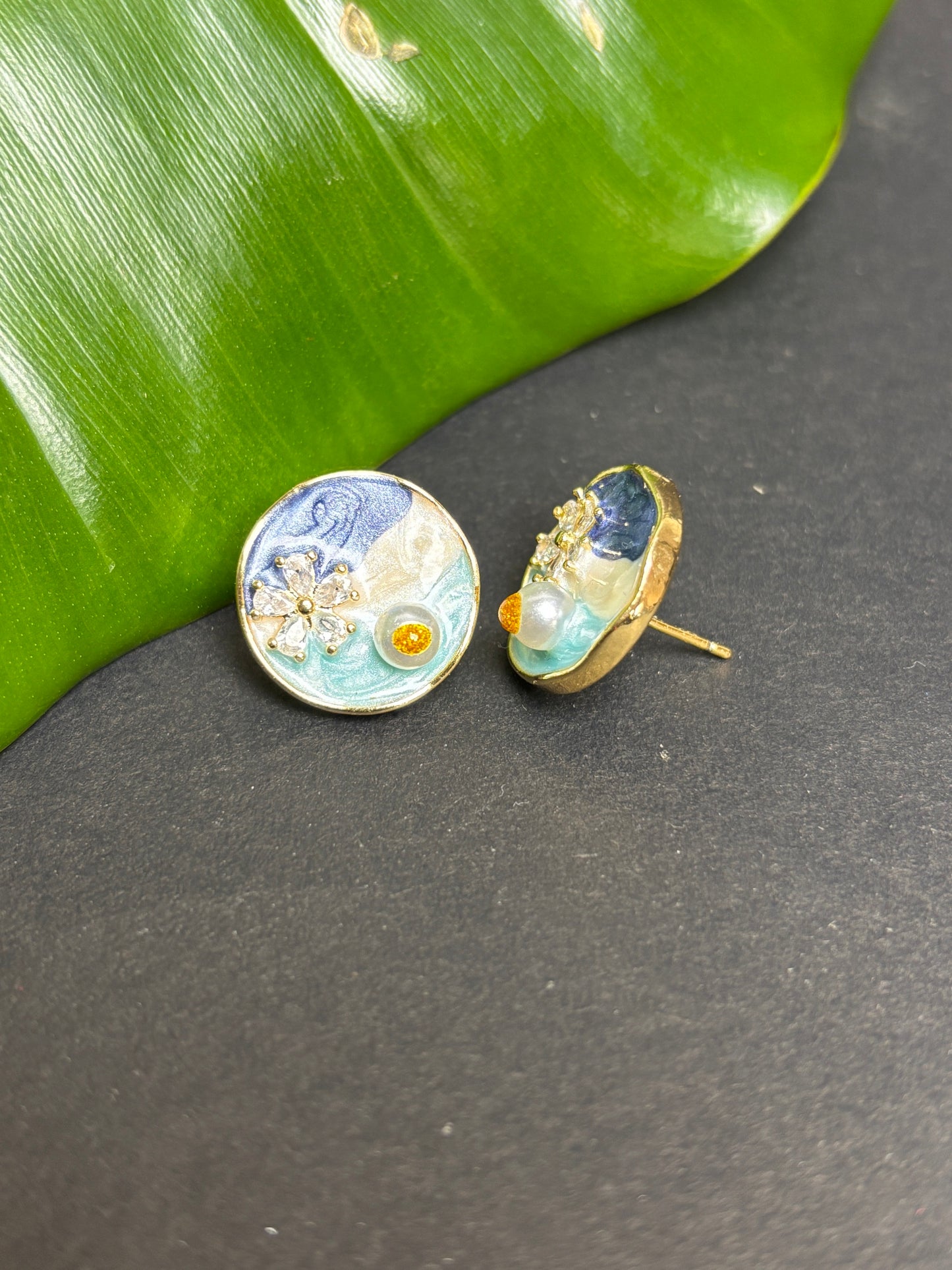 Ocean-Inspired Round Stud Earrings