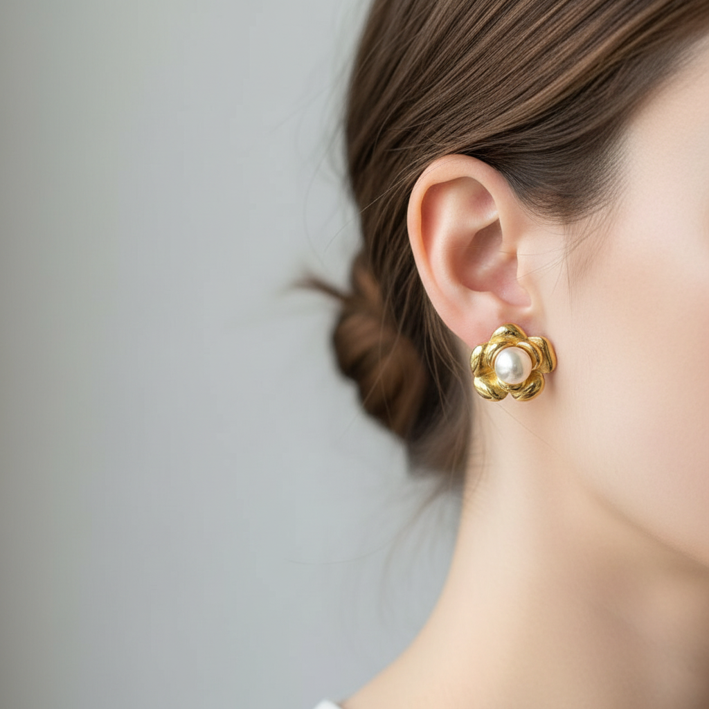Flowery Pearl Stud Earring