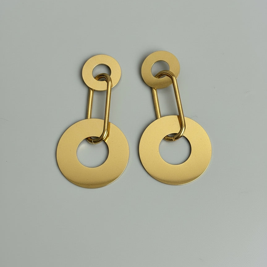 Bold Gold Link & Disc Earrings – Stainless Steel