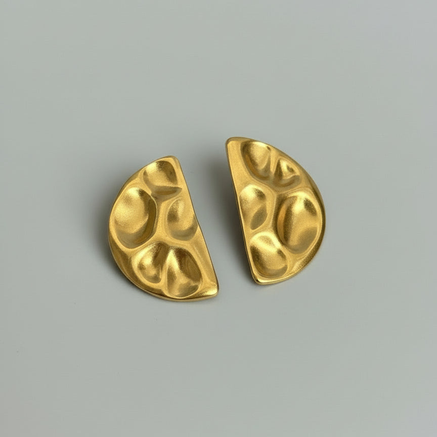 Sculpted Half-Moon Stud Earrings – Gold Finish