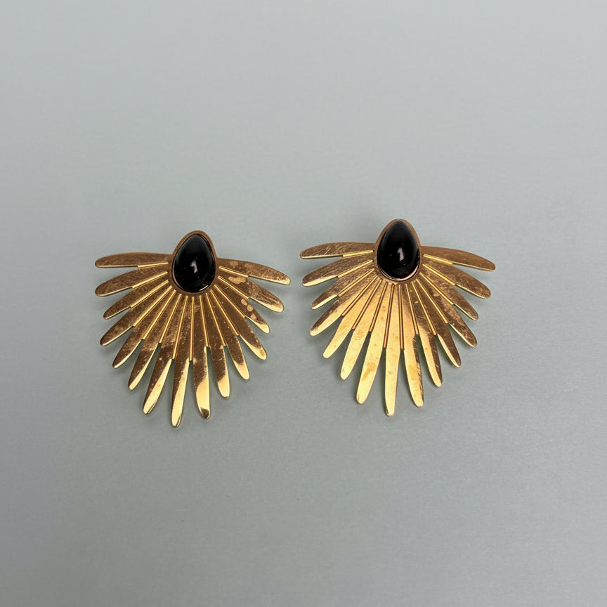 Black Stone Sunburst Statement Earrings
