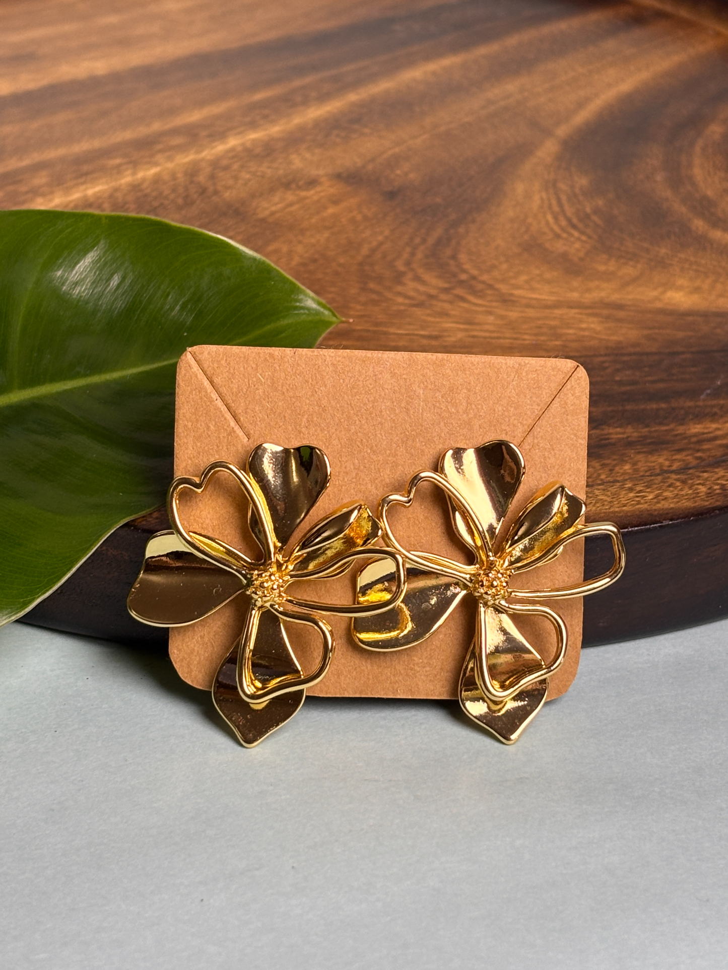 Statement gold floral earrings