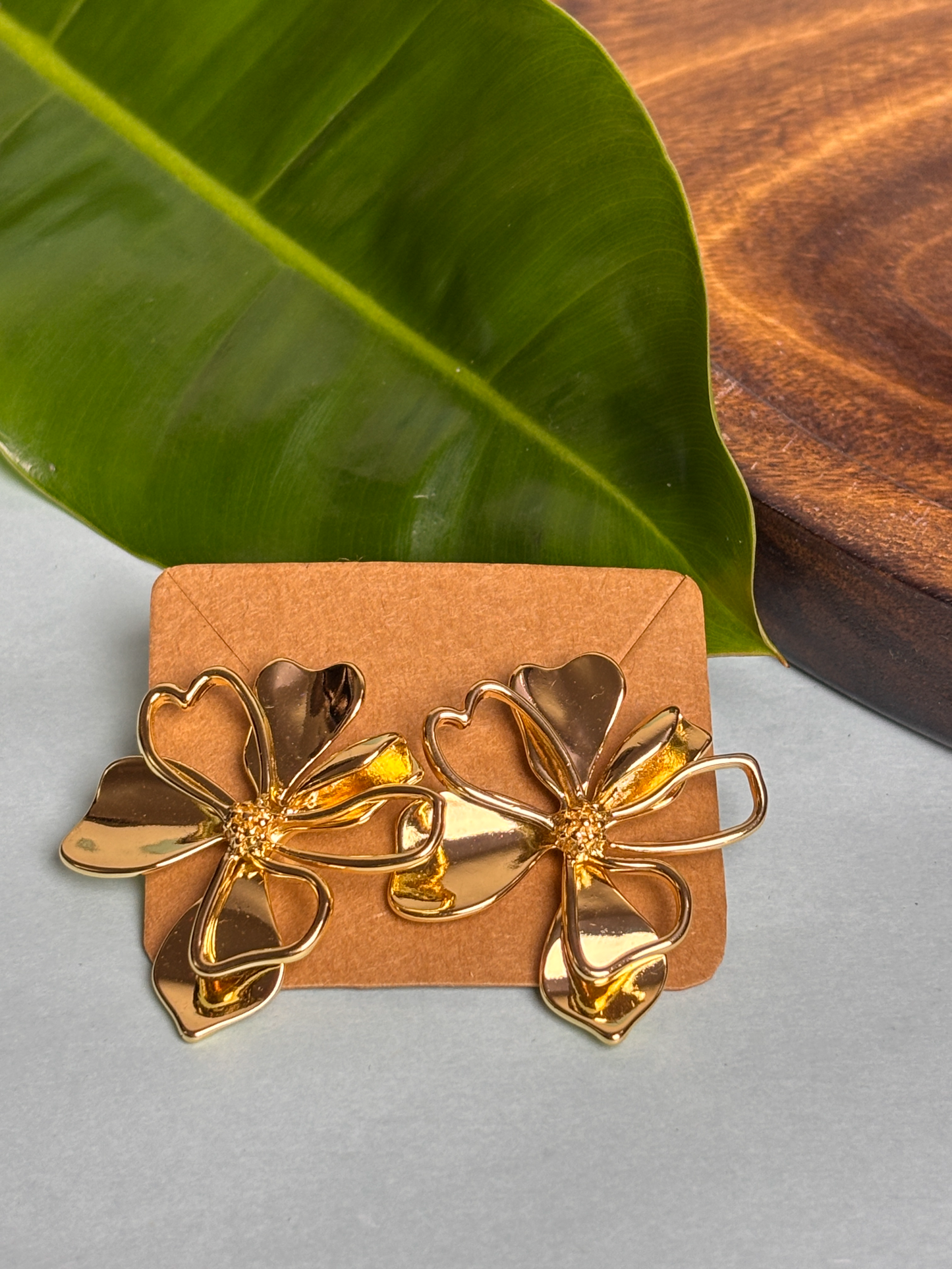 Statement gold floral earrings