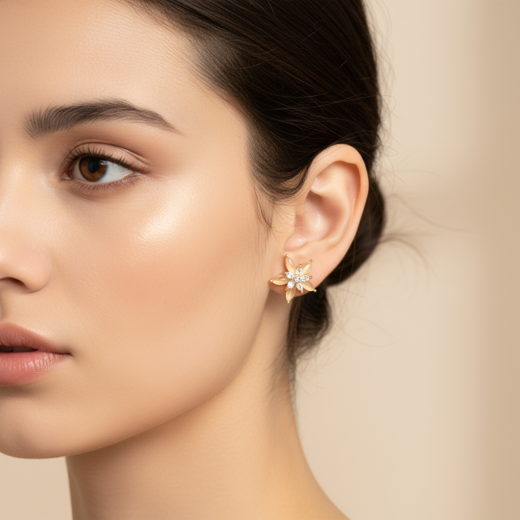 Elegant Floral Crystal Stud Earrings