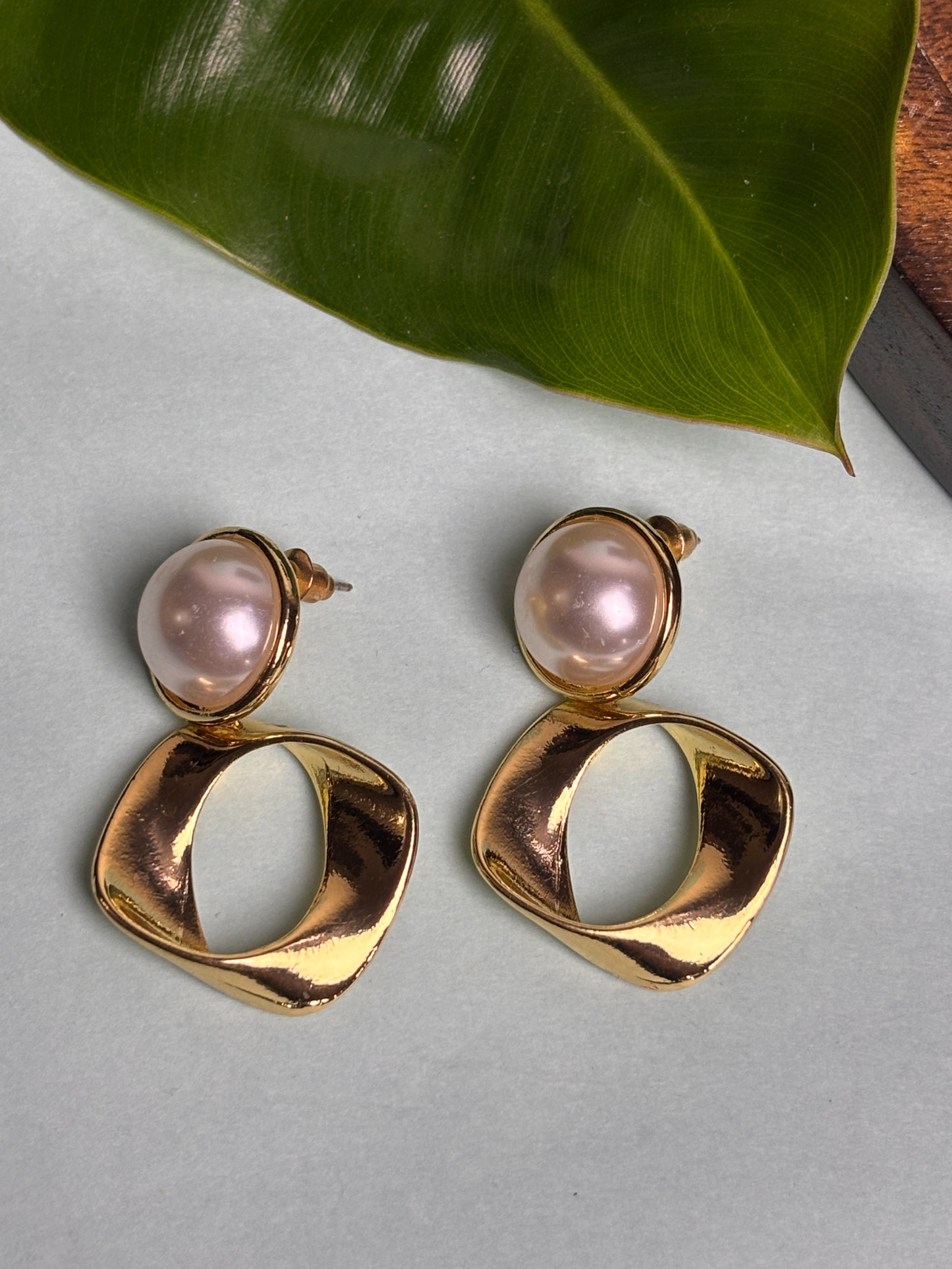Modern Pearl & Gold Statement Earrings