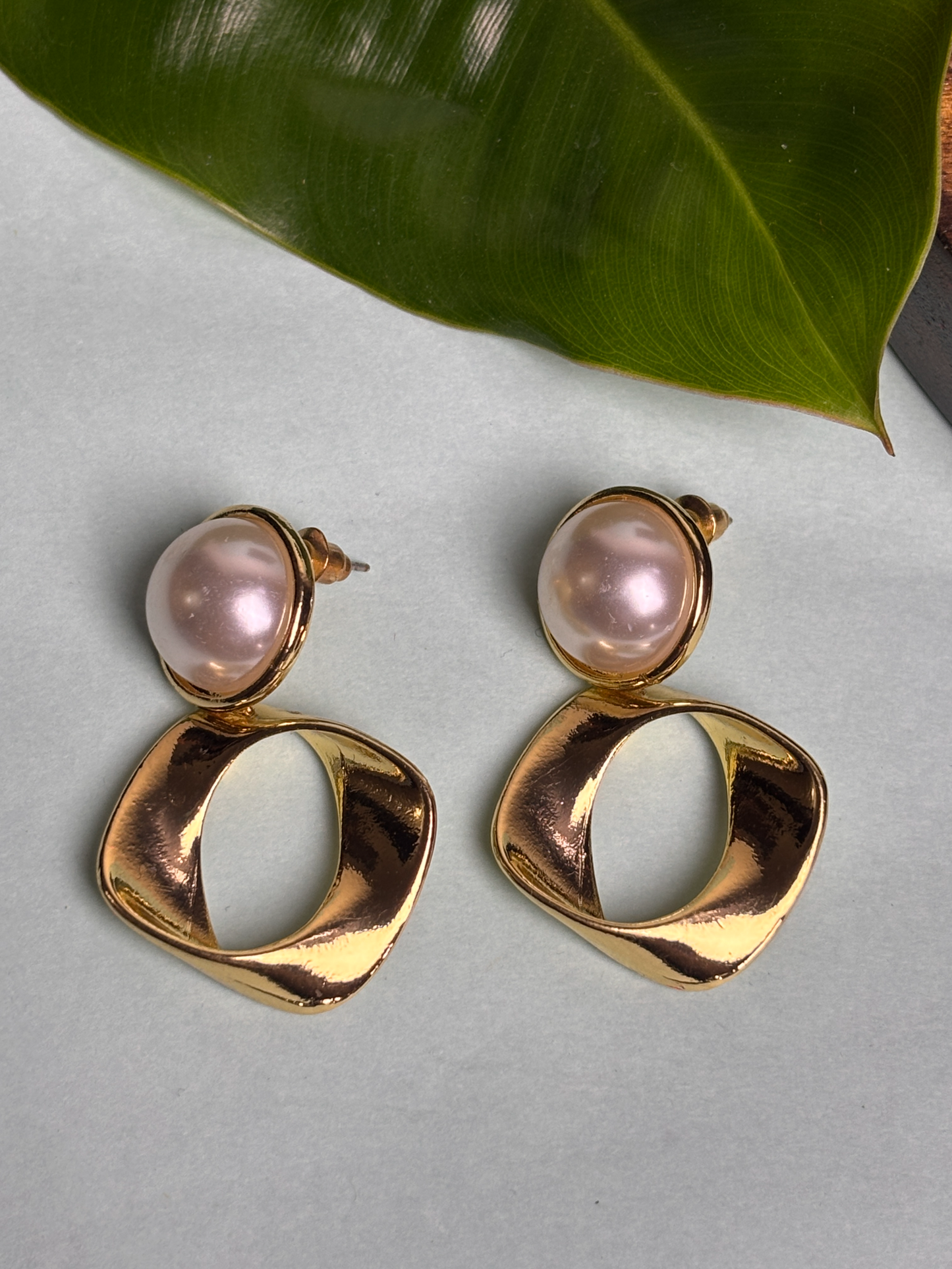 Modern Pearl & Gold Statement Earrings