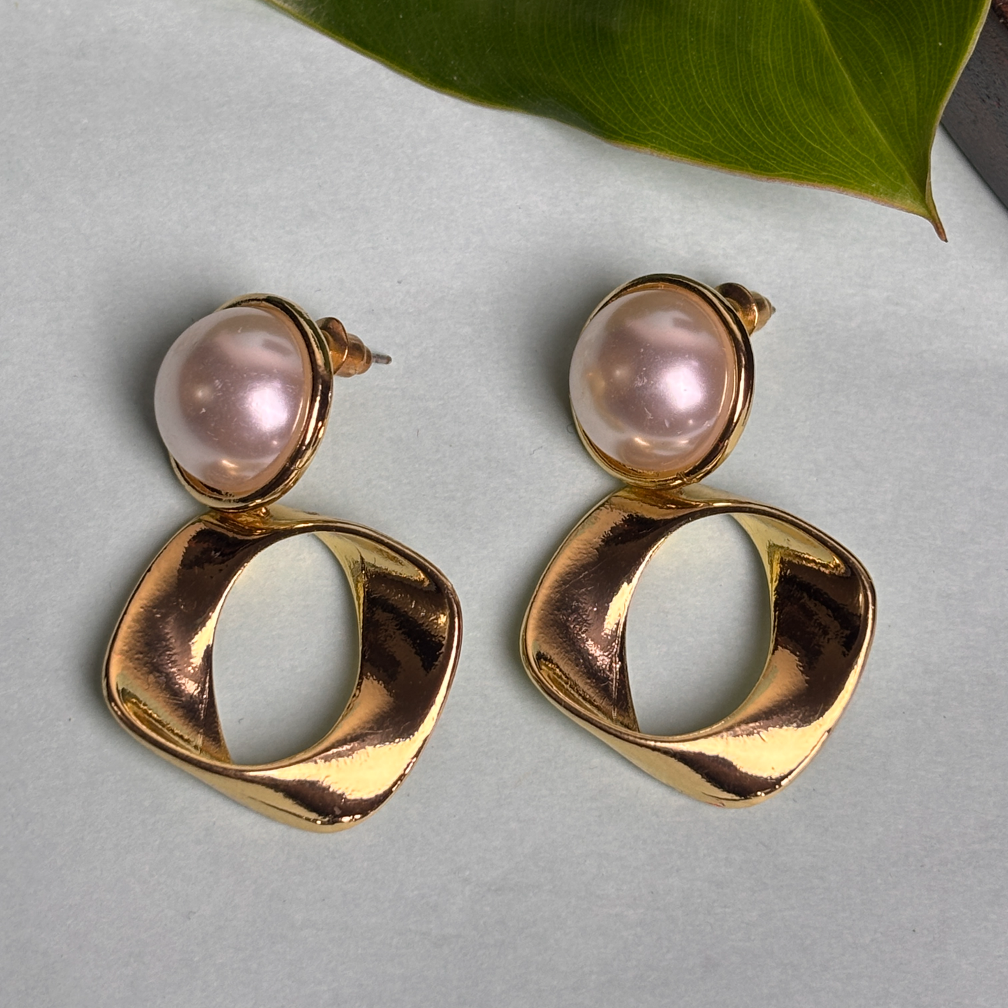 Modern Pearl & Gold Statement Earrings
