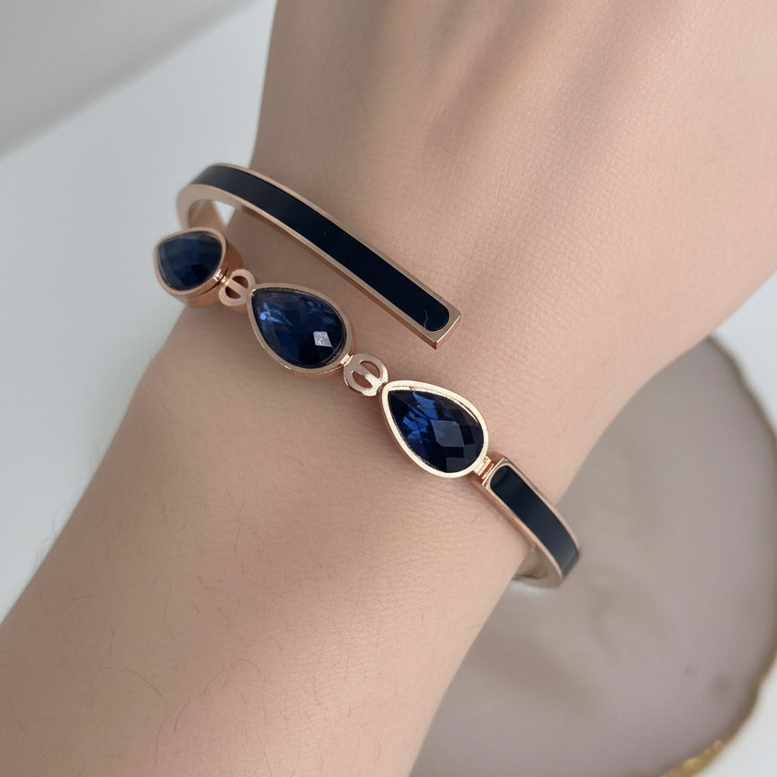 Rose Gold Blue Stone Drop Bracelet – Premium Stainless Steel
