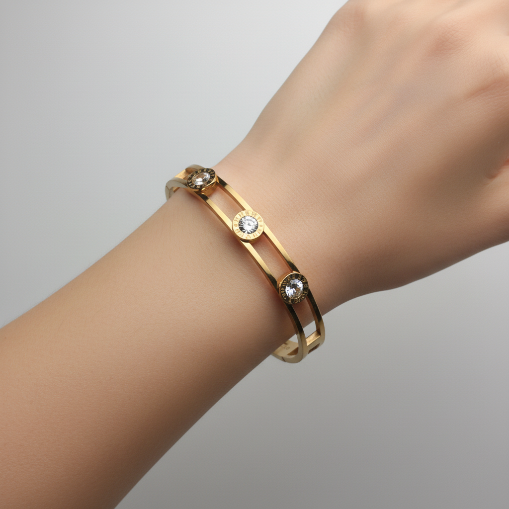 Roman Dial Crystal Bracelet – Gold Stainless Steel