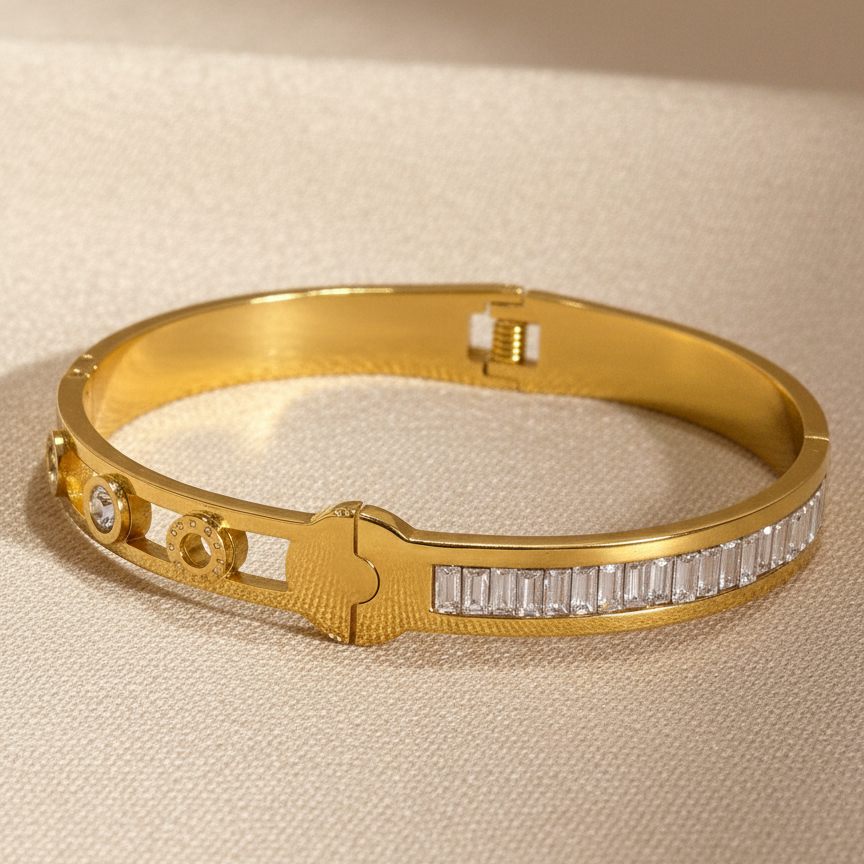 Premium Gold Stainless Steel Crystal Baguette Bracelet