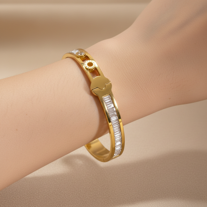 Premium Gold Stainless Steel Crystal Baguette Bracelet