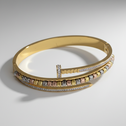 Tri-Tone Crystal Half-Bangle – Premium Gold Finish