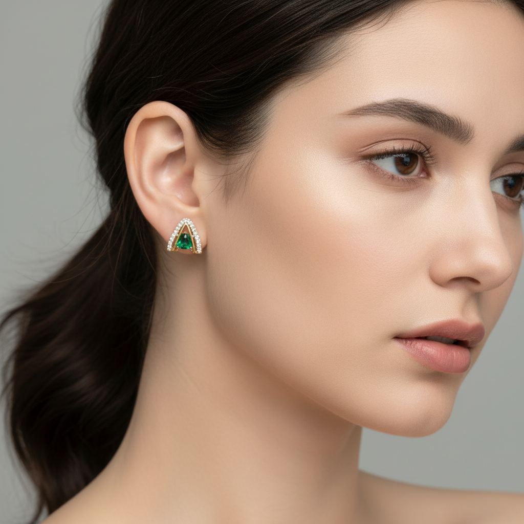 Green stone stud earring