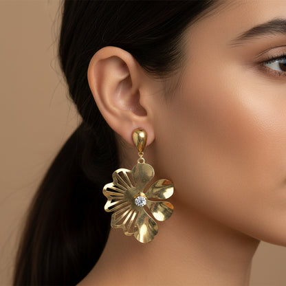 Panache Golden Floral Statement Earrings