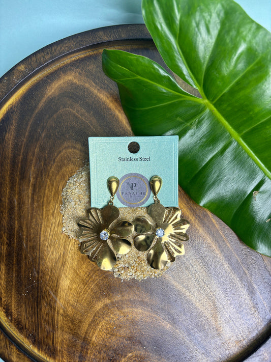 Panache Golden Floral Statement Earrings