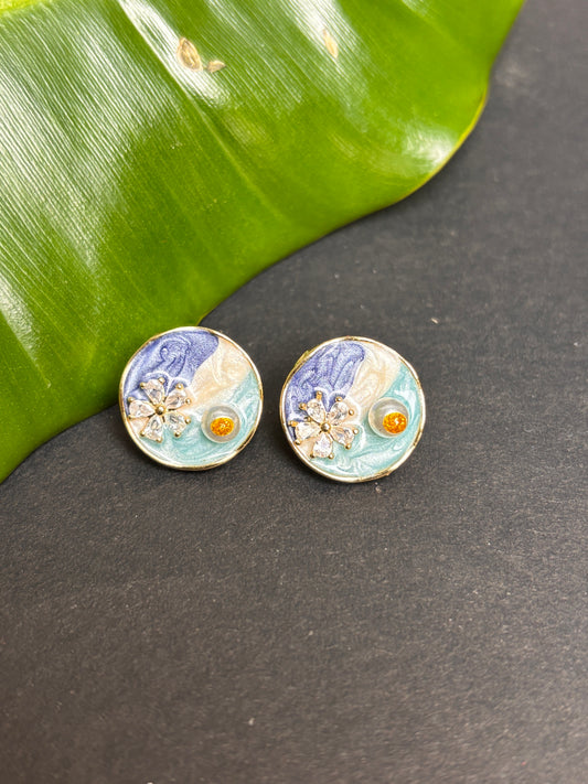 Ocean-Inspired Round Stud Earrings