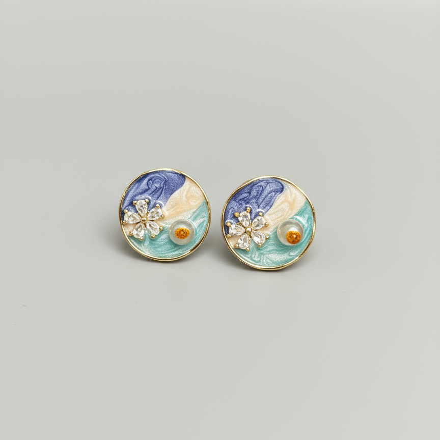 Ocean-Inspired Round Stud Earrings