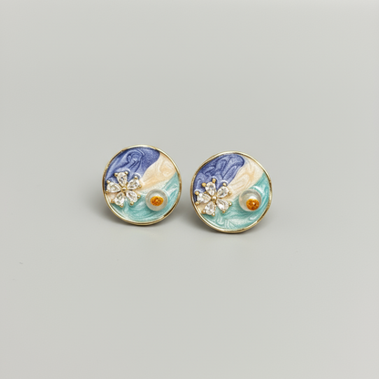 Ocean-Inspired Round Stud Earrings