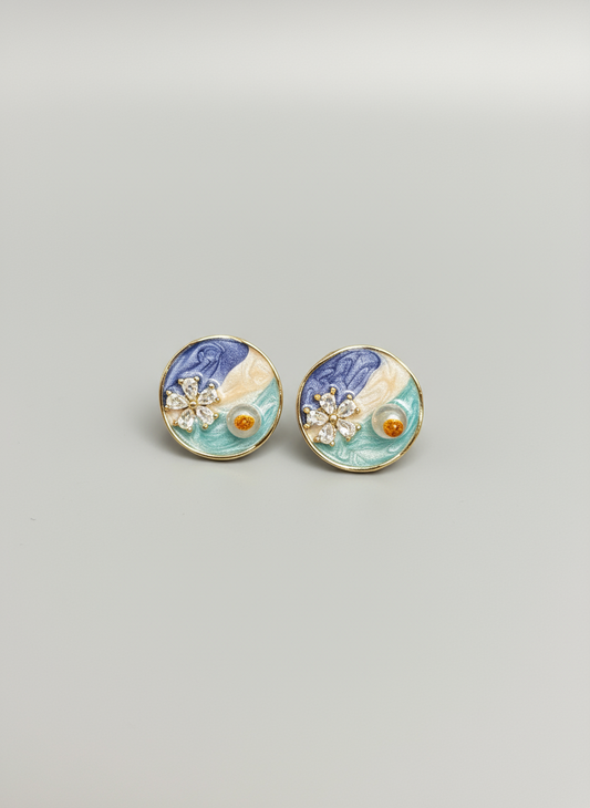 Ocean-Inspired Round Stud Earrings