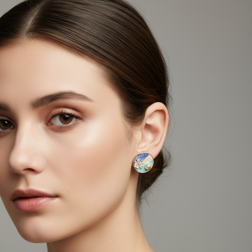 Ocean-Inspired Round Stud Earrings