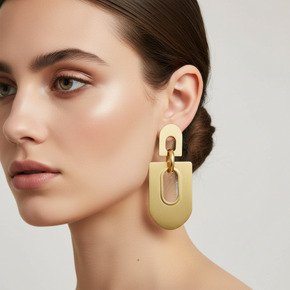 Bold Geometric Gold Drop Earrings – Stainless Steel