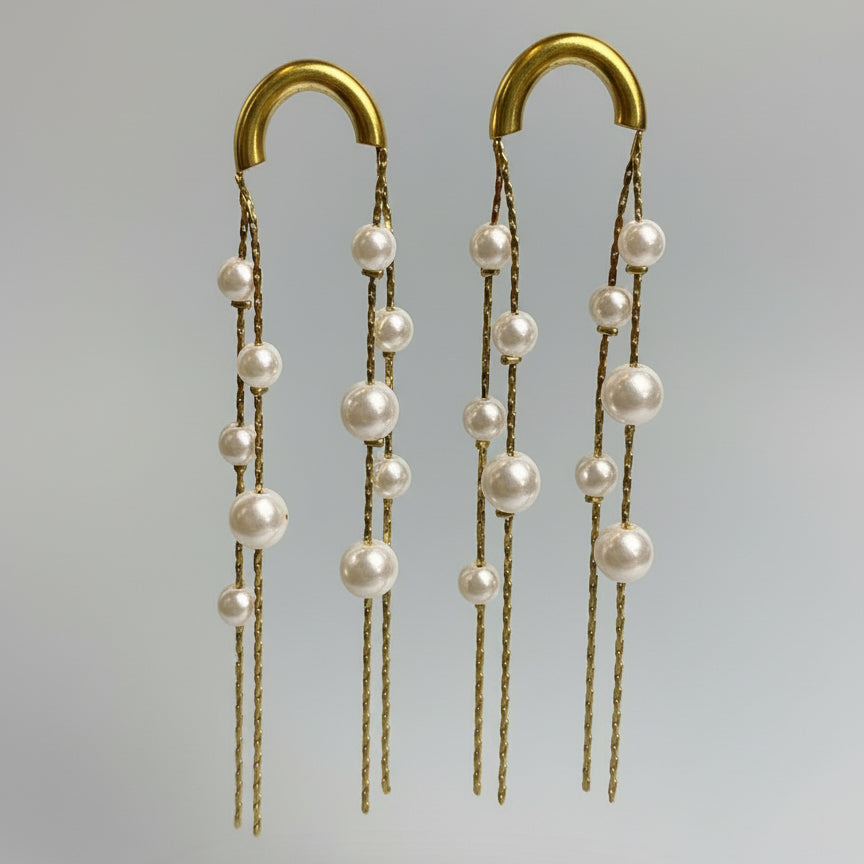 Gold Chain Pearl Drop Earrings – Anti-Tarnish