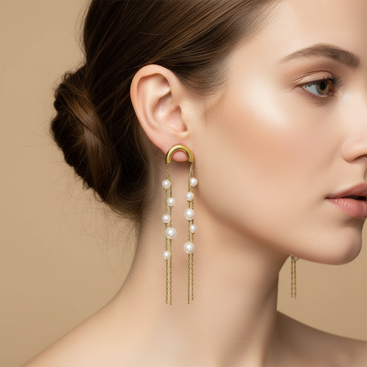 Gold Chain Pearl Drop Earrings – Anti-Tarnish