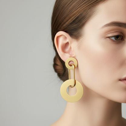 Bold Gold Link & Disc Earrings – Stainless Steel