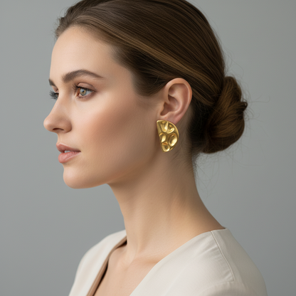 Sculpted Half-Moon Stud Earrings – Gold Finish