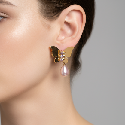 gold butterfly with pearl drop earring