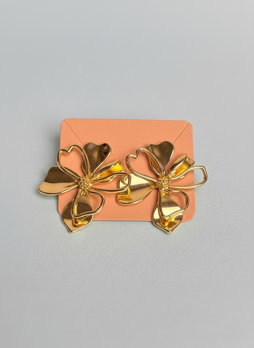 Statement gold floral earrings