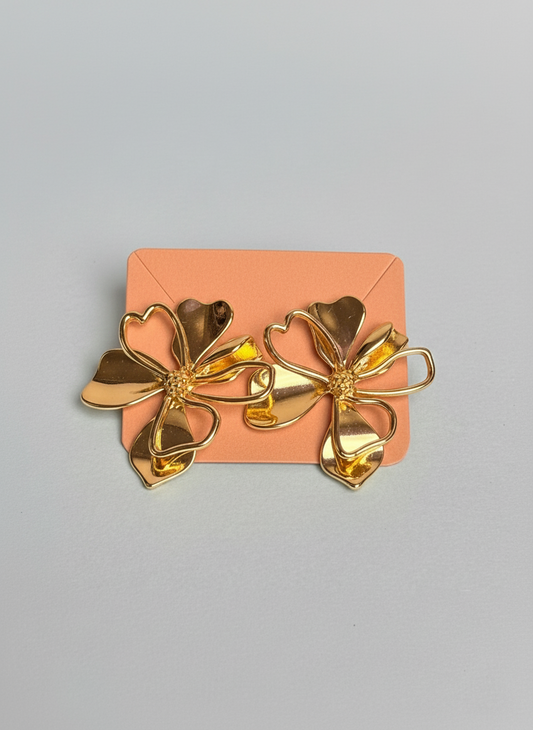 Statement gold floral earrings