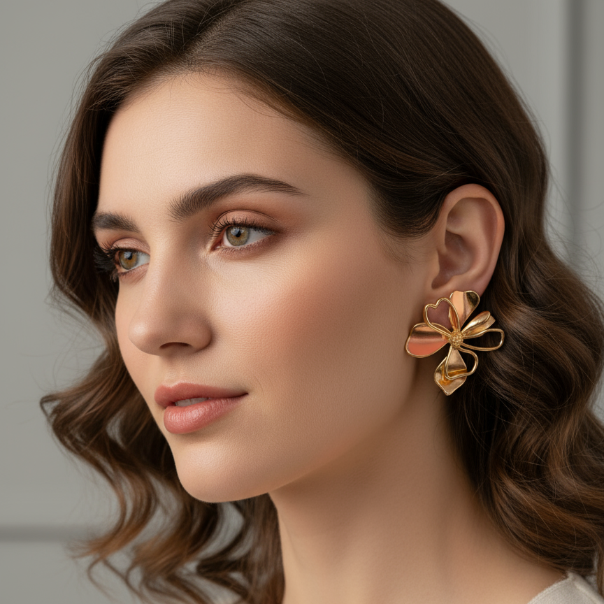 Statement gold floral earrings