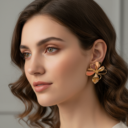 Statement gold floral earrings