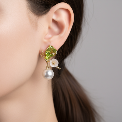 green leaf earrings