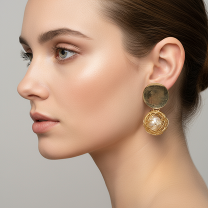Gold Wire Cage Pearl Drop Earrings – Statement Fashion Jewelry