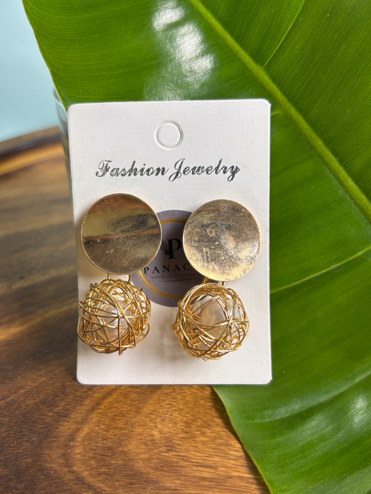 Gold Wire Cage Pearl Drop Earrings – Statement Fashion Jewelry