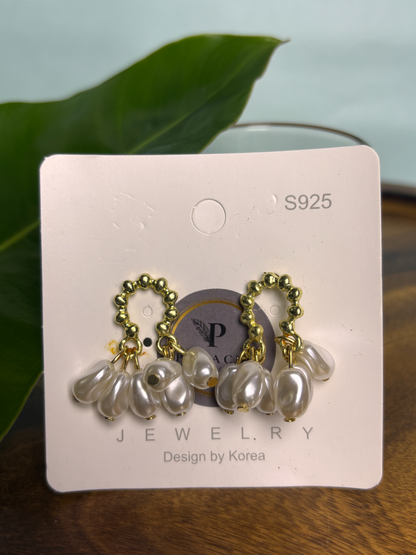 Korean-Style Gold Beaded Pearl Drop stud