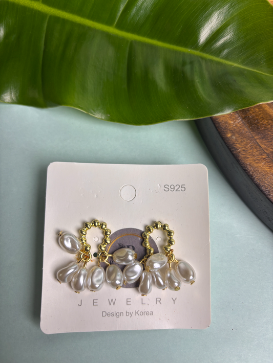 Korean-Style Gold Beaded Pearl Drop stud