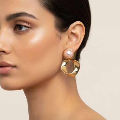 Modern Pearl & Gold Statement Earrings