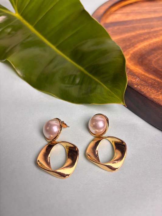 Modern Pearl & Gold Statement Earrings