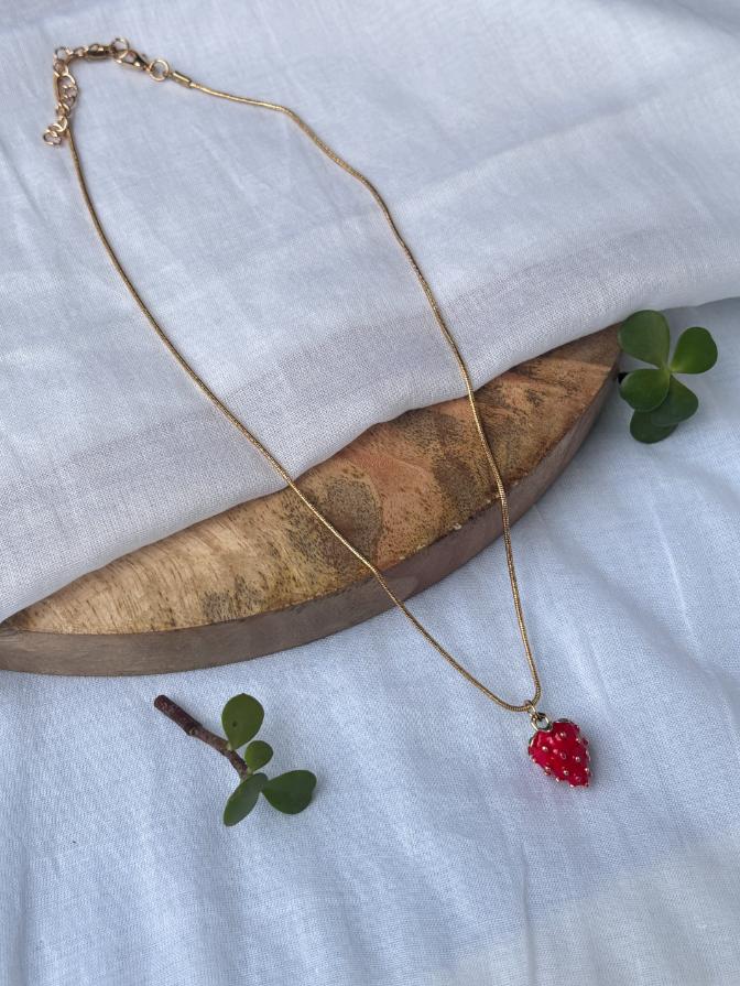 Strawberry Charm Necklace – Anti-Tarnish