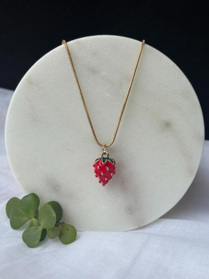 Strawberry Charm Necklace – Anti-Tarnish