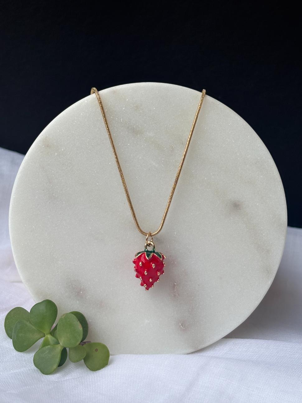 Strawberry Charm Necklace – Anti-Tarnish