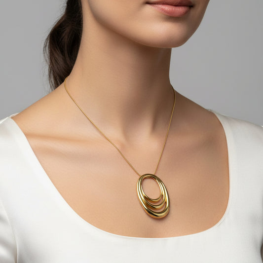 Layered Oval Pendant Necklace – Anti-Tarnish