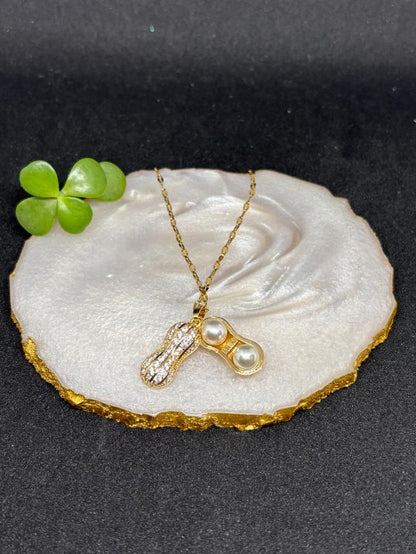 Pearl Peanut Pendant Necklace – Anti-Tarnish